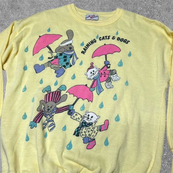 American Vintage 80s Raining Cats & Dogs Sweatshirt Oversized - Picture 2 of 5